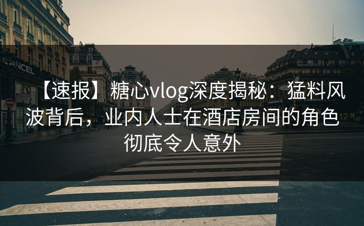 【速报】糖心vlog深度揭秘：猛料风波背后，业内人士在酒店房间的角色彻底令人意外