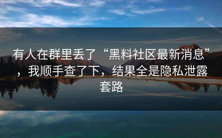 有人在群里丢了“黑料社区最新消息”,我顺手查了下,结果全是隐私泄露套路 有人在群里丢了“黑料社区最新消息”,我顺手查了下,结果全是隐私泄露套路