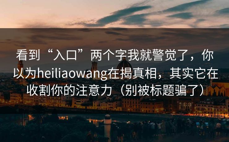 看到“入口”两个字我就警觉了，你以为heiliaowang在揭真相，其实它在收割你的注意力（别被标题骗了）